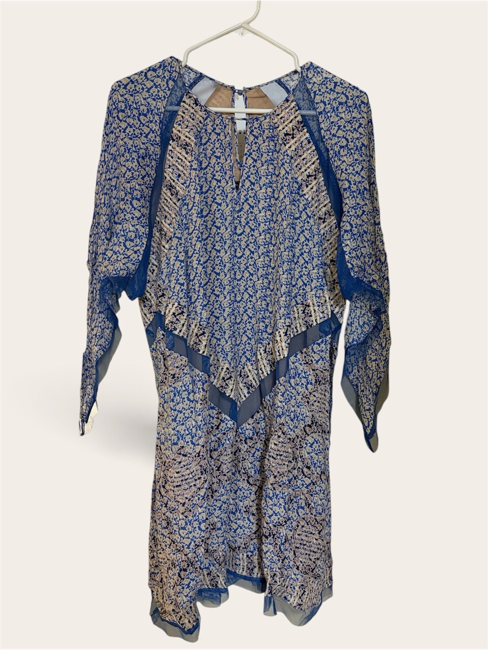 BCBGMAXAZRIA Cobalt Blue Printed Draped Sleeve Dress Size S